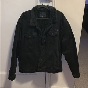 Luckybrand black sherpa lined denim trucker jacket